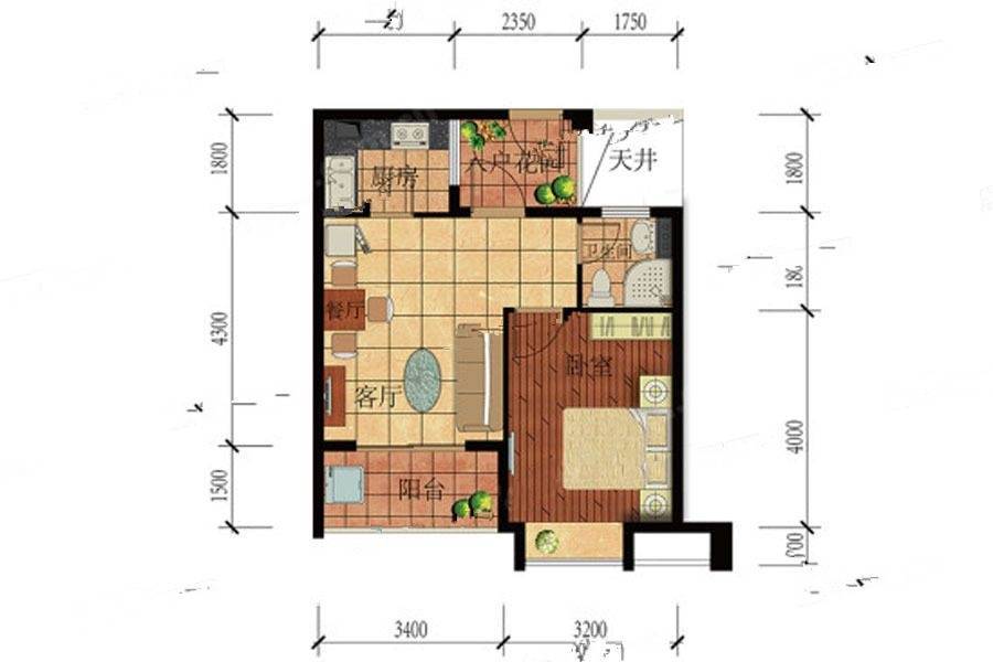 顺泽翠屏湾1室1厅1卫54㎡户型图