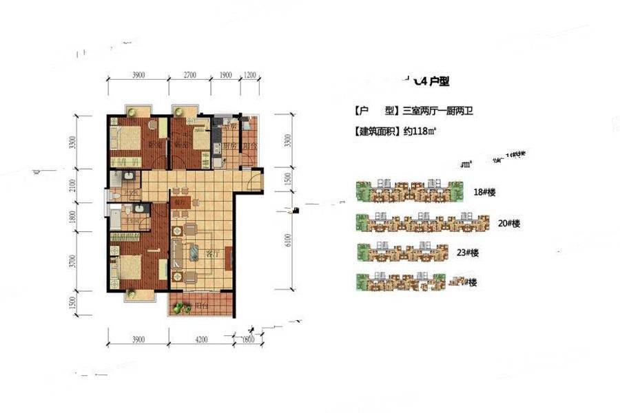 顺泽翠屏湾3室2厅2卫118㎡户型图