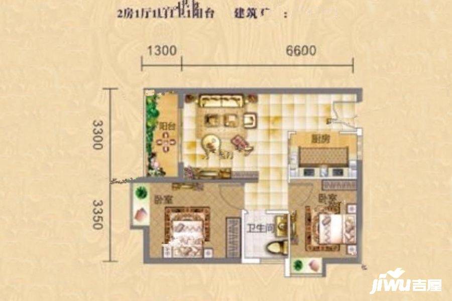 圣煜颐山居2室1厅1卫60.6㎡户型图