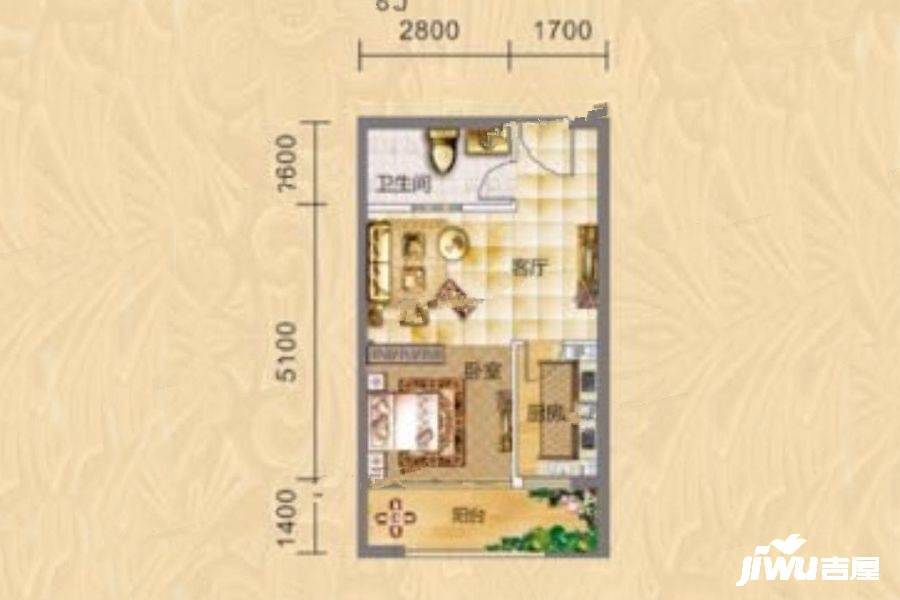 圣煜颐山居1室1厅1卫41.1㎡户型图