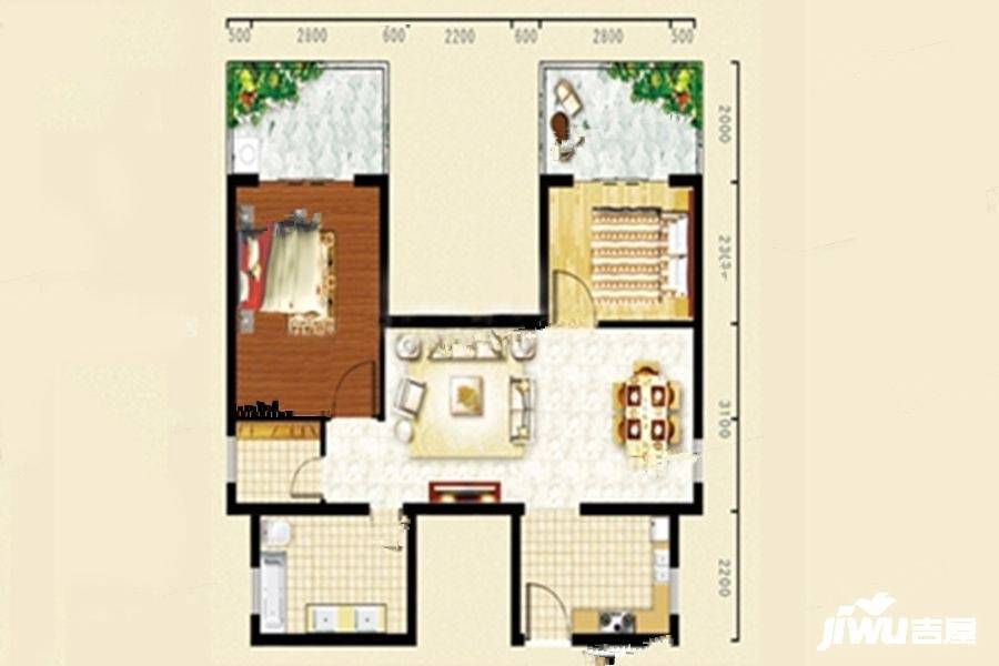 美仑佳园2室2厅1卫81.2㎡户型图