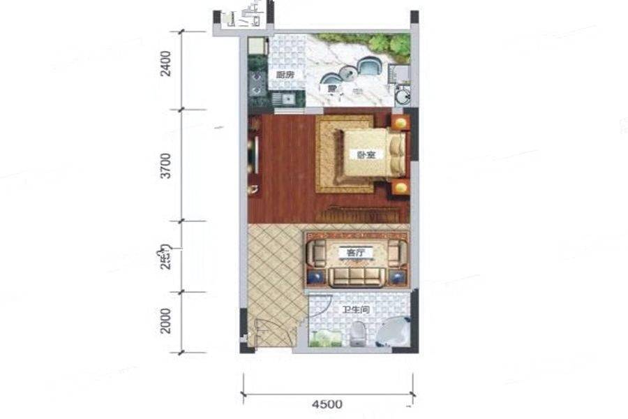 半山和园1室1厅1卫51.1㎡户型图