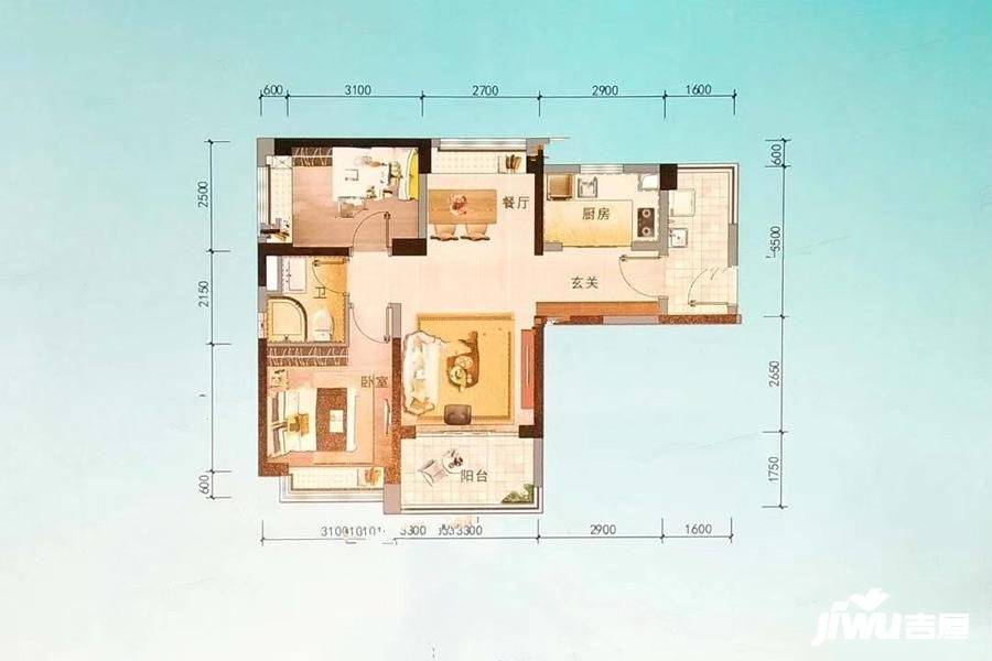 碧桂园澜江华府2室2厅1卫78㎡户型图