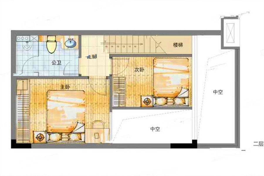 衍宏春天2室1厅2卫46.7㎡户型图