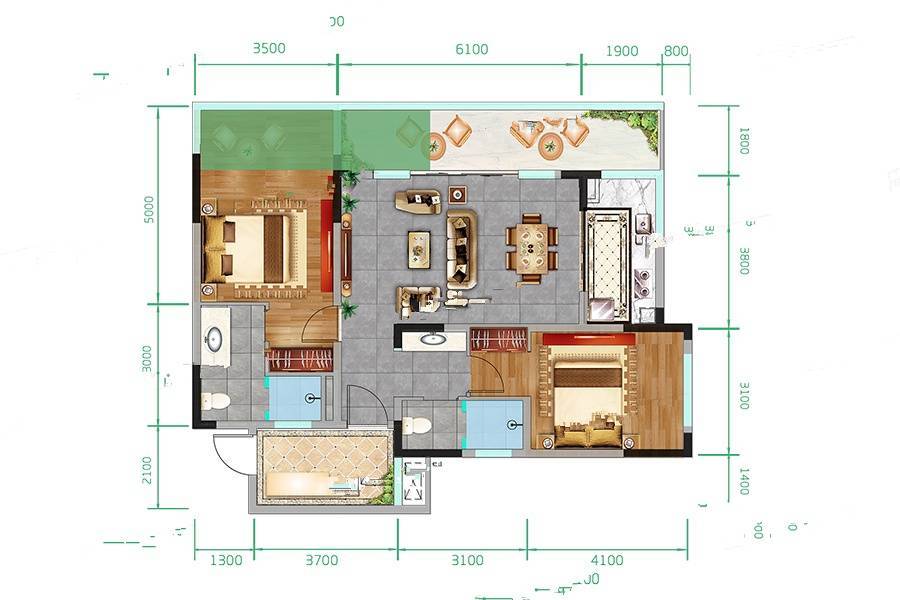 大观千舍2室2厅2卫110㎡户型图