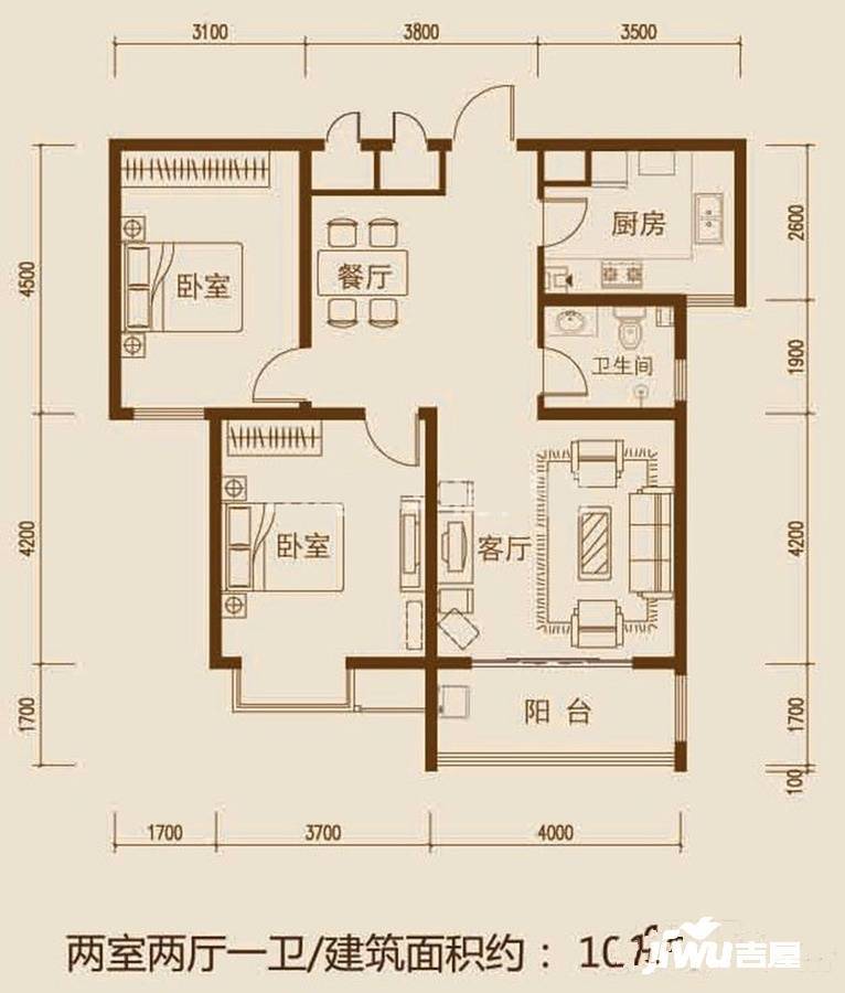 创新国际2室2厅1卫107.4㎡户型图