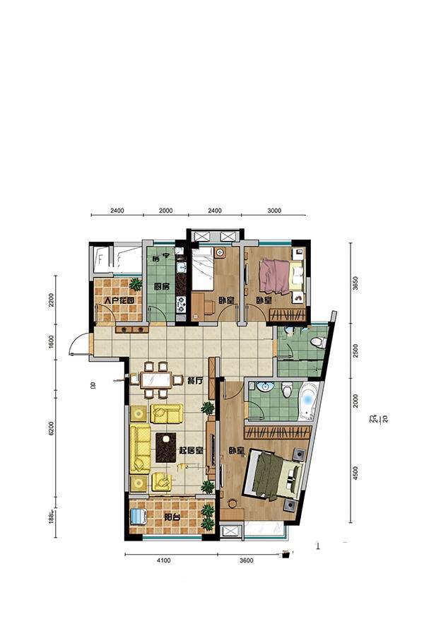 天元四季城3室2厅2卫138.9㎡户型图