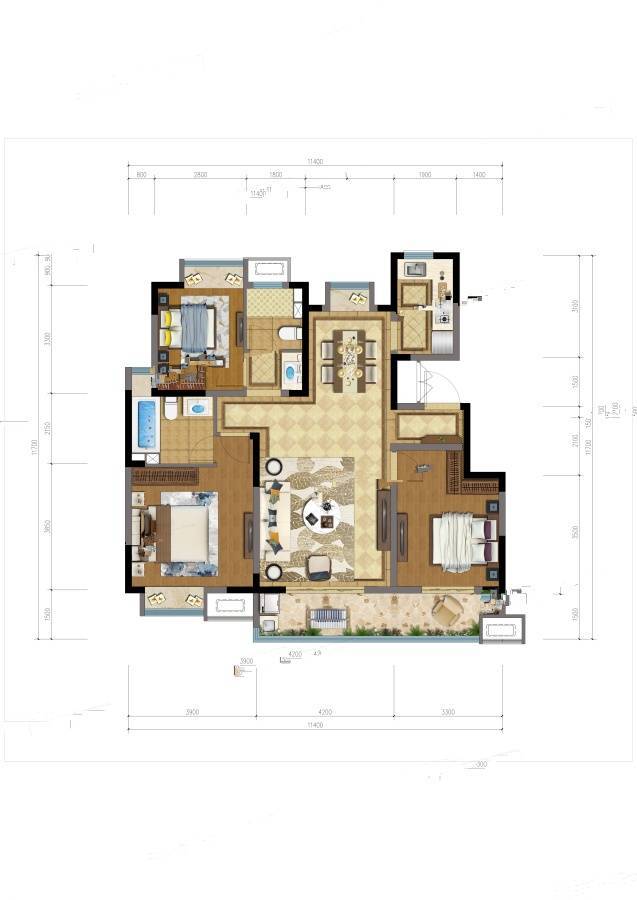 龙湖天鉅3室2厅2卫118㎡户型图