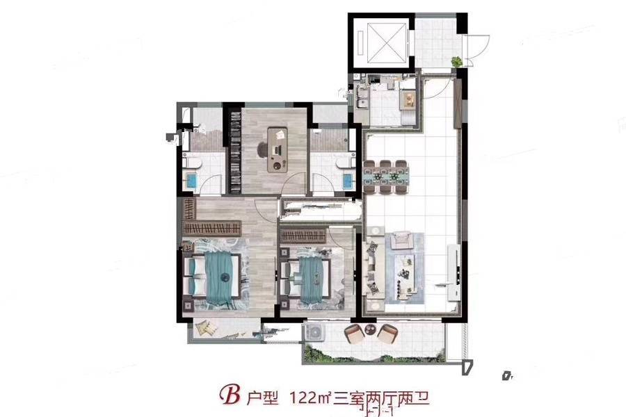 华侨城运河湾3室2厅2卫122㎡户型图