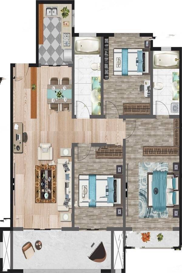 建业春天里3室2厅2卫115㎡户型图