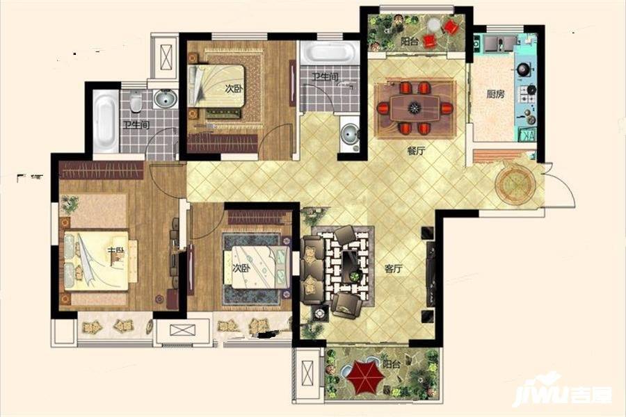 华尔大厦3室2厅2卫118㎡户型图