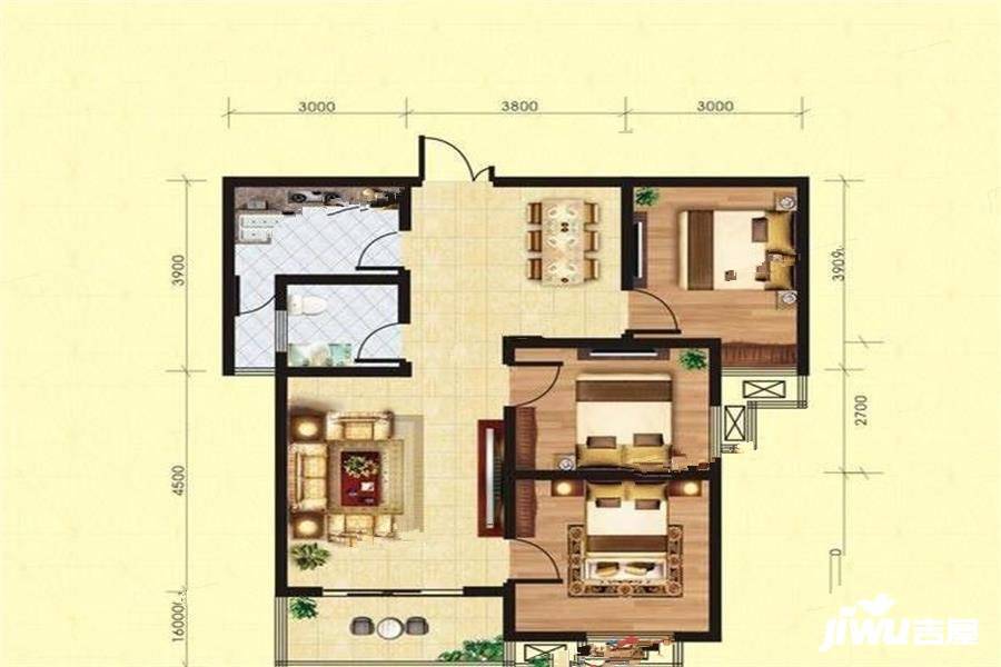 新加坡花园3室2厅1卫93㎡户型图