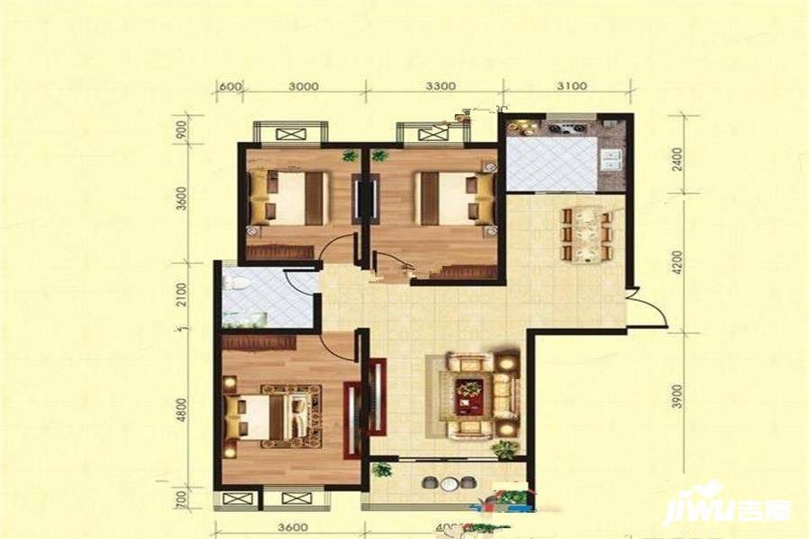 新加坡花园3室2厅1卫111㎡户型图