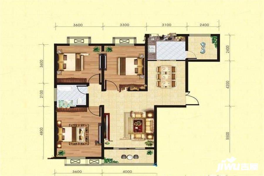 新加坡花园3室2厅1卫121㎡户型图