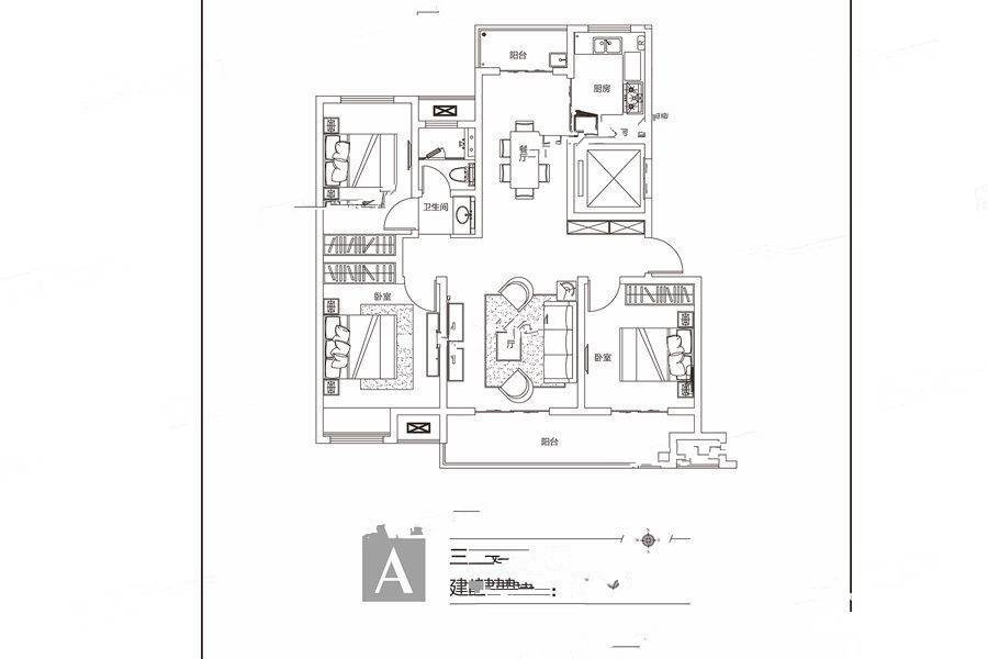 建业花园里3室2厅1卫115㎡户型图