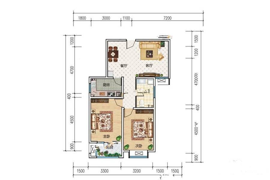 华瑞紫韵城3室2厅1卫90.6㎡户型图