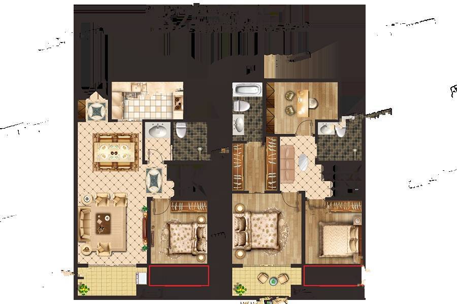 华新新干线4室2厅3卫158㎡户型图