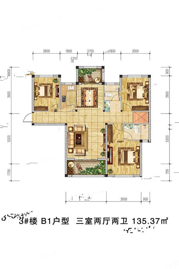 君悦山3室2厅2卫135.4㎡户型图