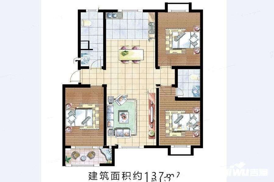 天宝泰府3室1厅2卫137㎡户型图