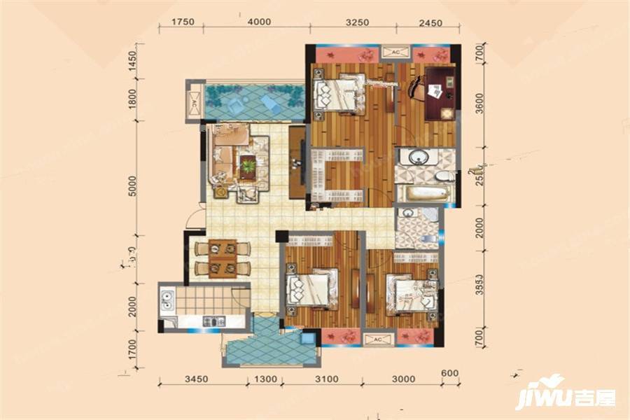 依云尚品3室2厅2卫125.4㎡户型图