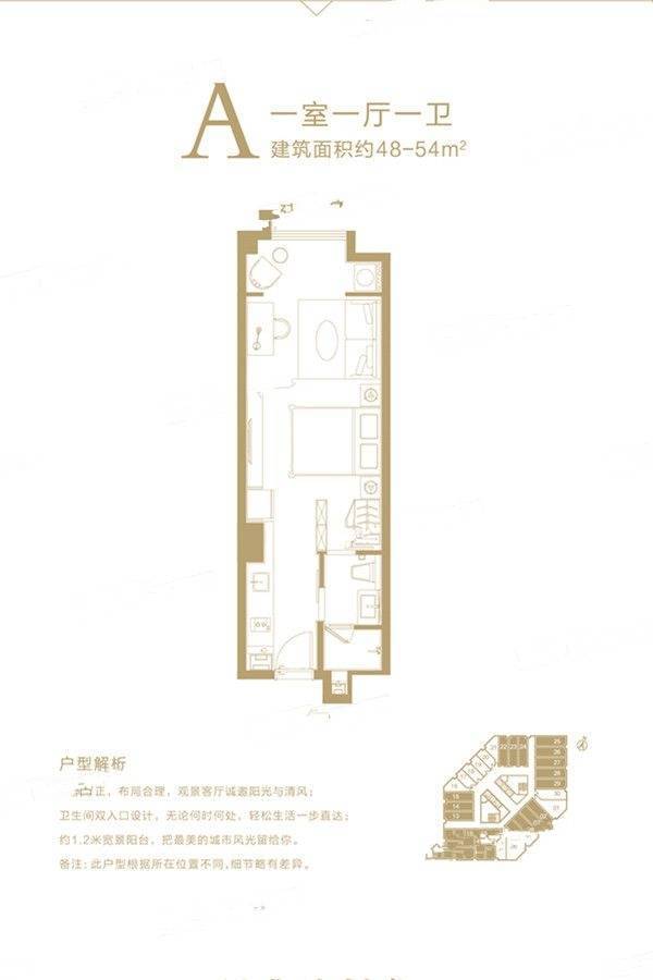 鲁商蓝岸公馆1室1厅1卫48㎡户型图