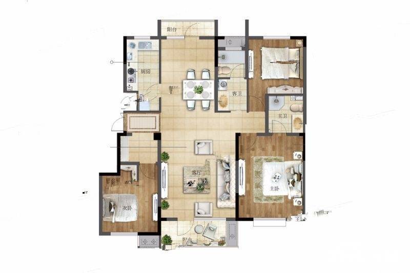 蔚蓝创新天地3室2厅2卫130㎡户型图