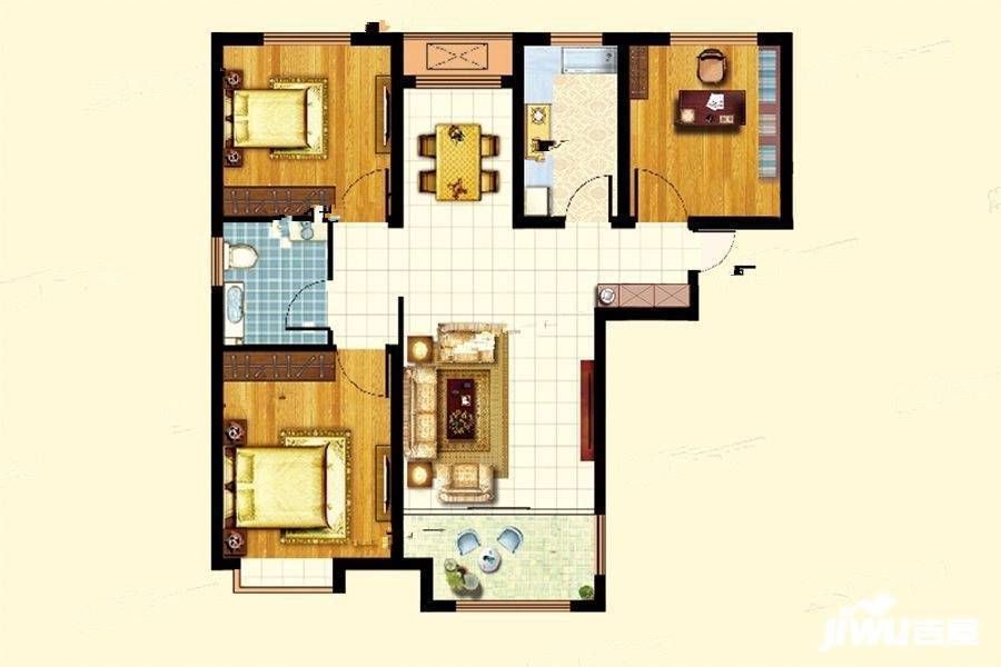 塞纳波斐3室2厅1卫107㎡户型图