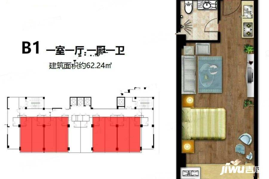 天和美寓商铺1室1厅1卫62.2㎡户型图