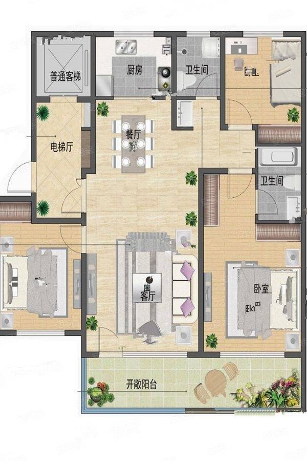 弗莱德建公元3室2厅2卫134.4㎡户型图