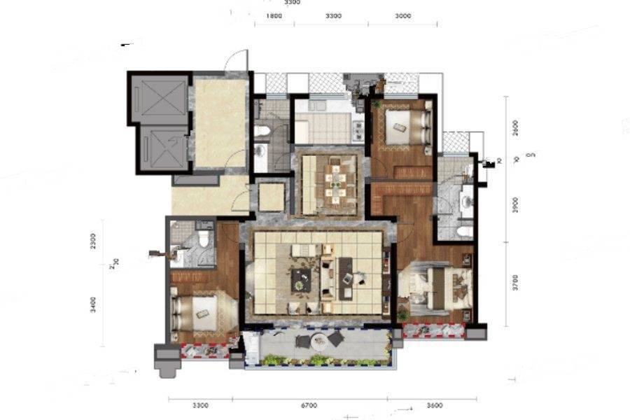 崂山首府3室2厅3卫169㎡户型图