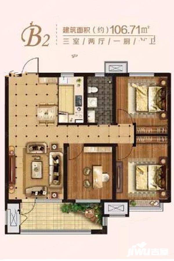 香江瑞城3室2厅1卫106㎡户型图