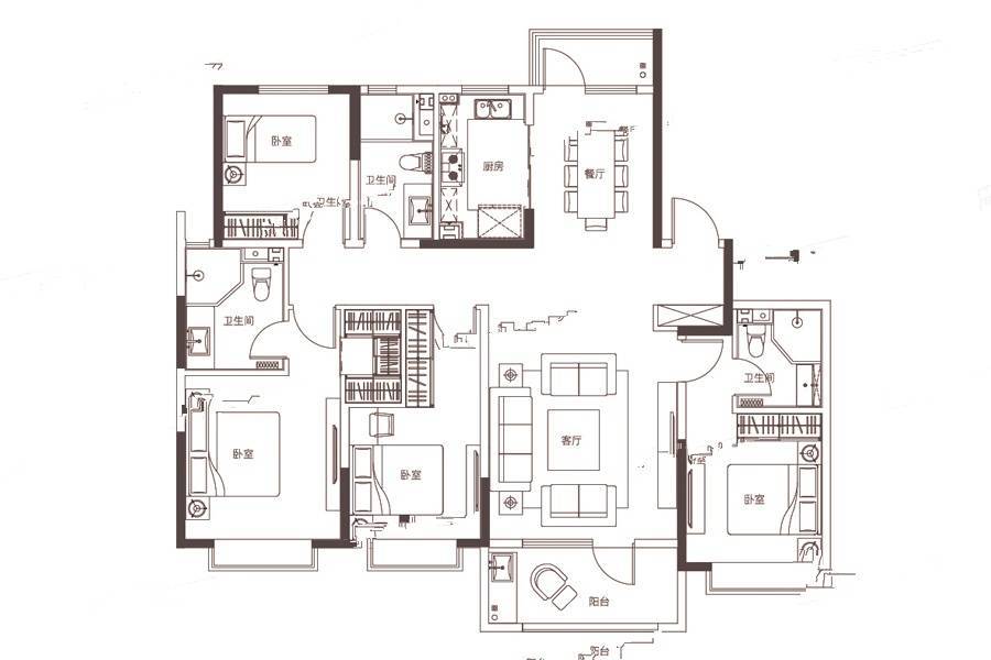 和达君玥4室2厅3卫158㎡户型图