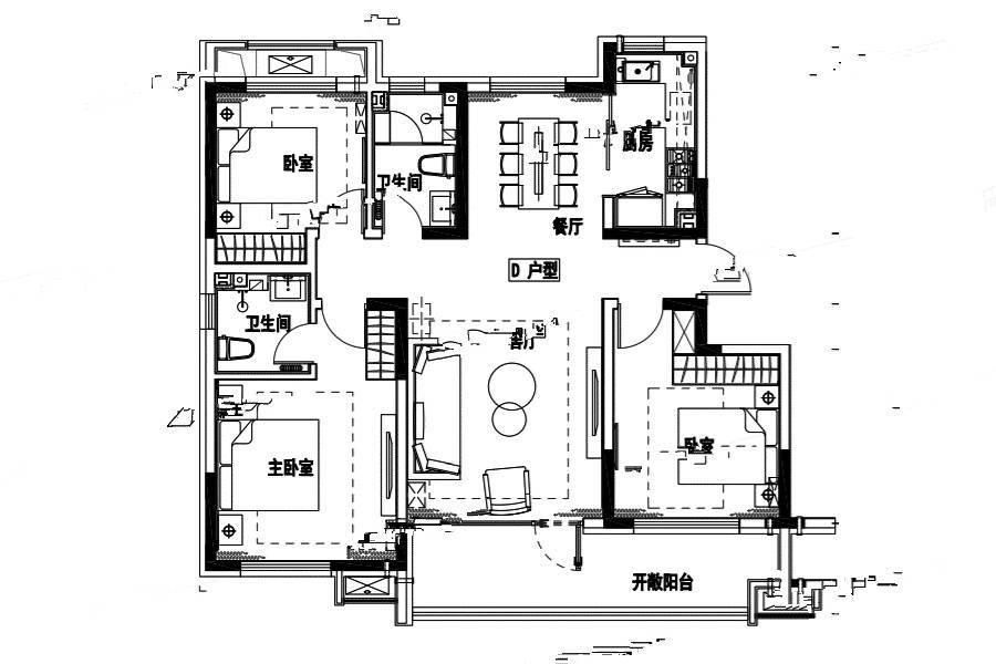 高实景苑3室2厅2卫124㎡户型图