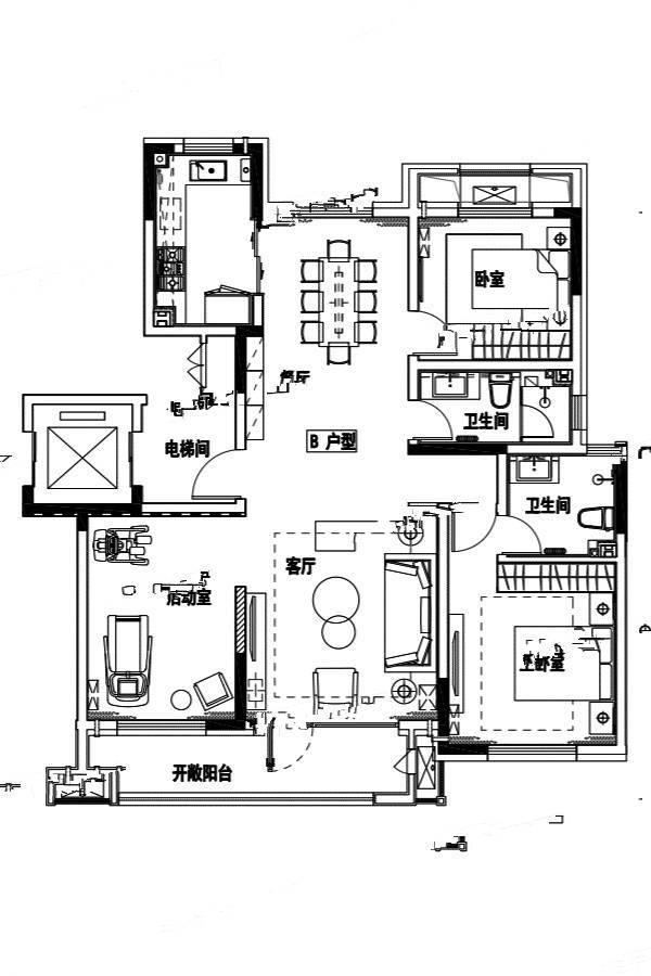 高实景苑3室2厅2卫128㎡户型图