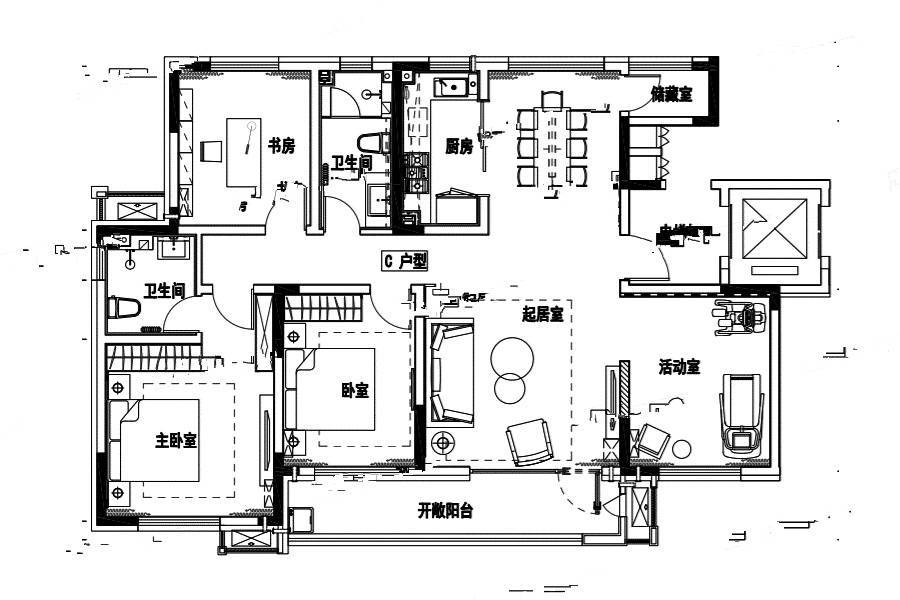 高实景苑4室2厅2卫150㎡户型图