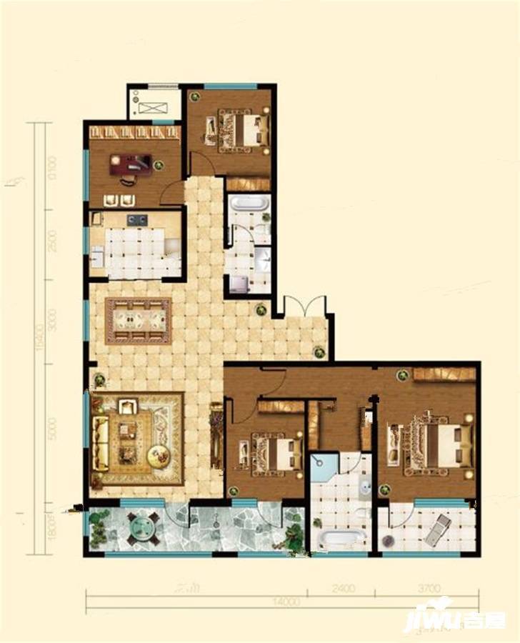 建邦垅锦墅4室2厅2卫198㎡户型图