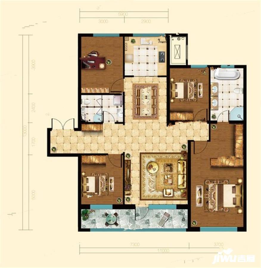 建邦垅锦墅4室2厅2卫168㎡户型图