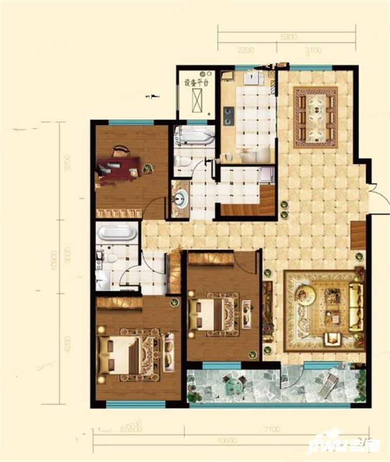 建邦垅锦墅3室2厅2卫156㎡户型图