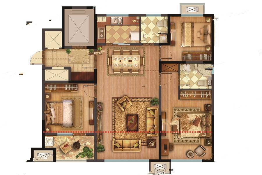 青特地铁花屿城3室2厅2卫117㎡户型图