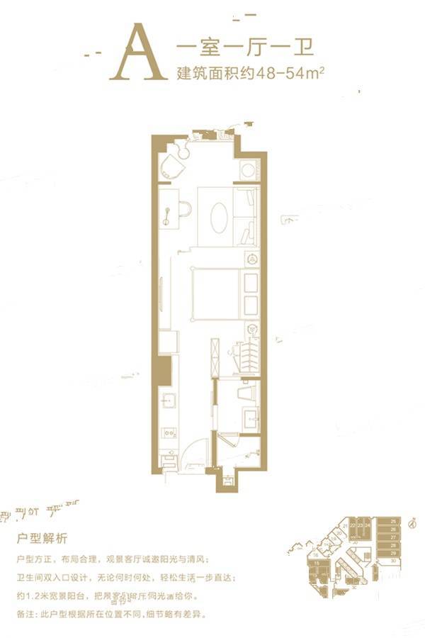 鲁商蓝岸公馆1室1厅1卫54㎡户型图