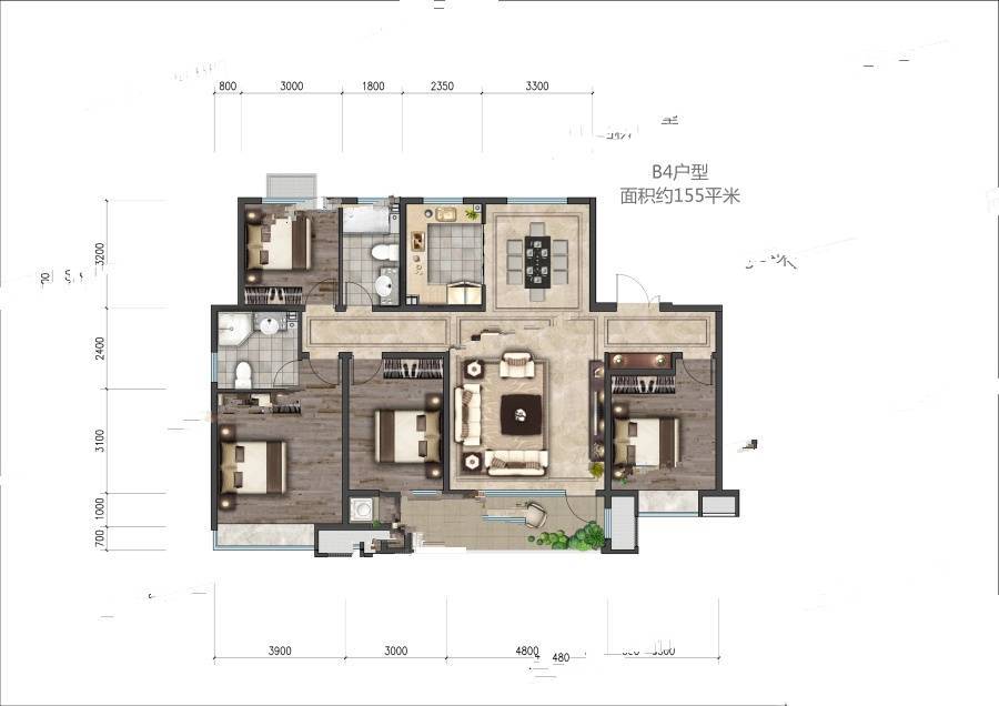 河畔嘉园4室2厅2卫155㎡户型图