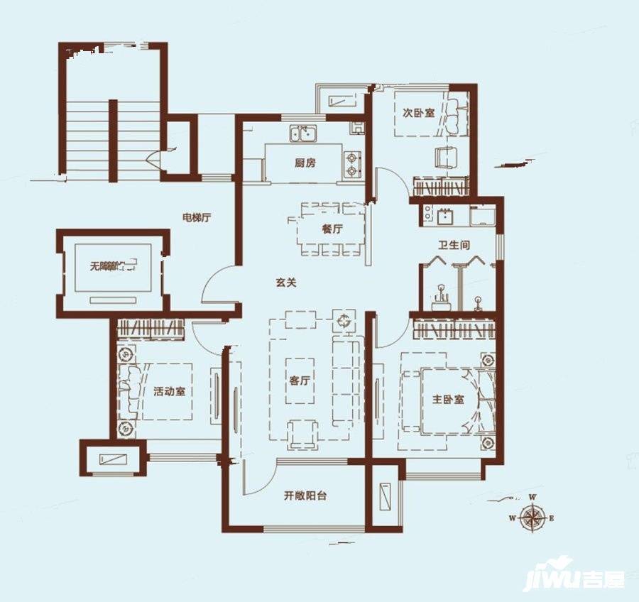 昱苑金岸丽景二期3室2厅1卫105㎡户型图