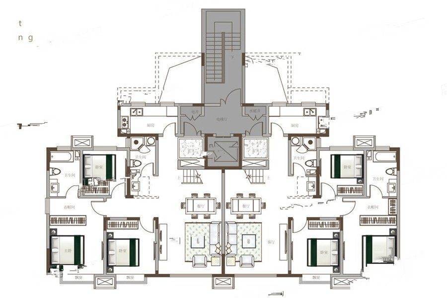 世博城逸海4室2厅3卫155㎡户型图