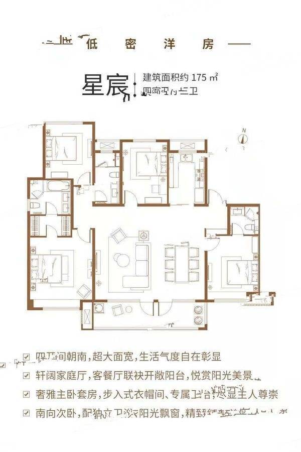 红星国际广场4室2厅3卫175㎡户型图