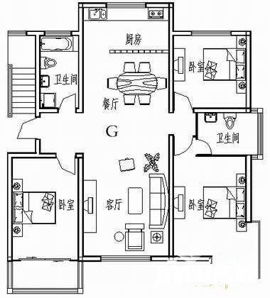 奥润仁和梅苑3室2厅1卫126㎡户型图