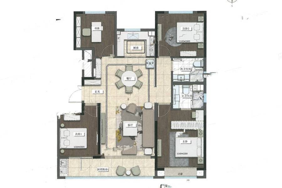 灵山湾和玺4室2厅2卫142㎡户型图