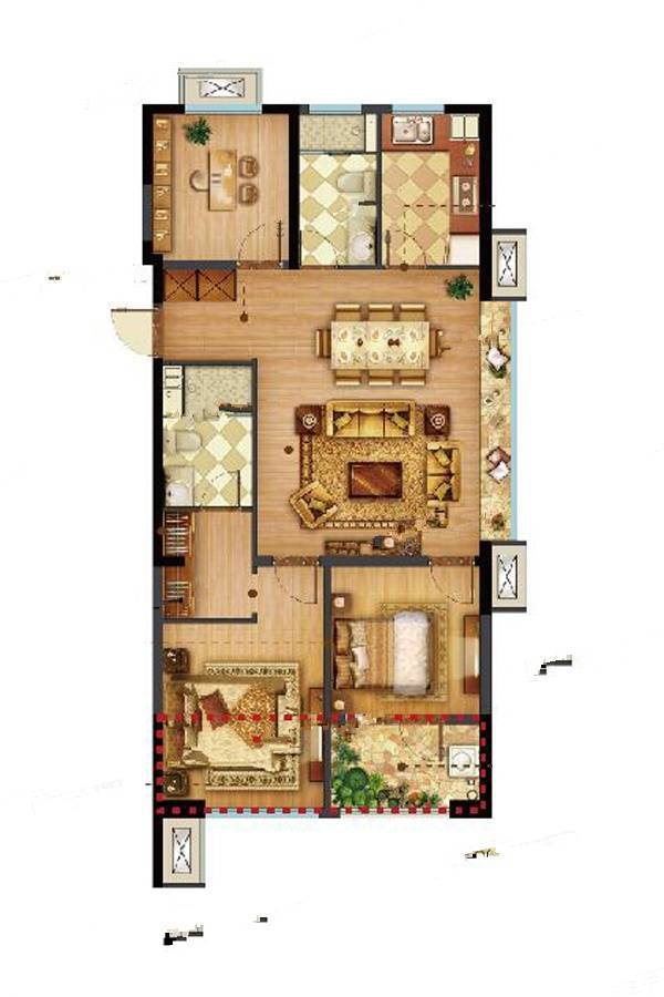 青特地铁花屿城3室2厅2卫108㎡户型图