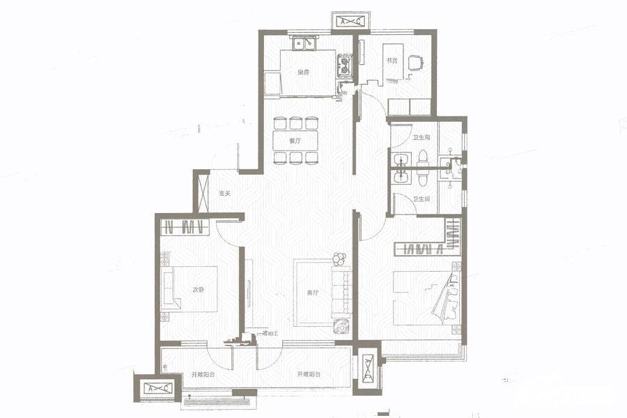 和达北岸悦璋3室2厅2卫126㎡户型图