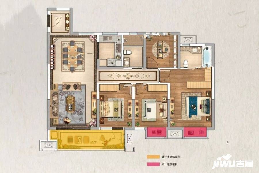 石榴盐渎院子4室2厅2卫132㎡户型图