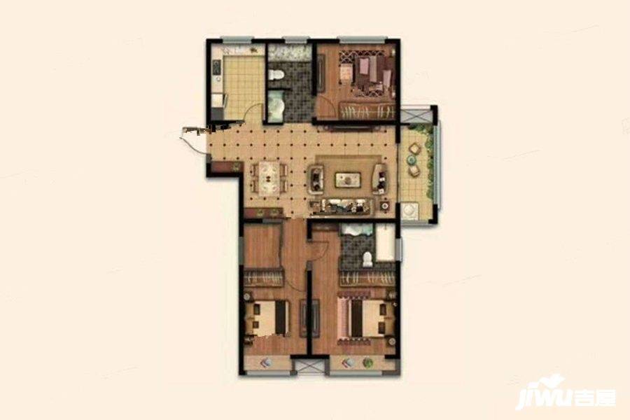 绿地滨湖城3室2厅2卫118㎡户型图